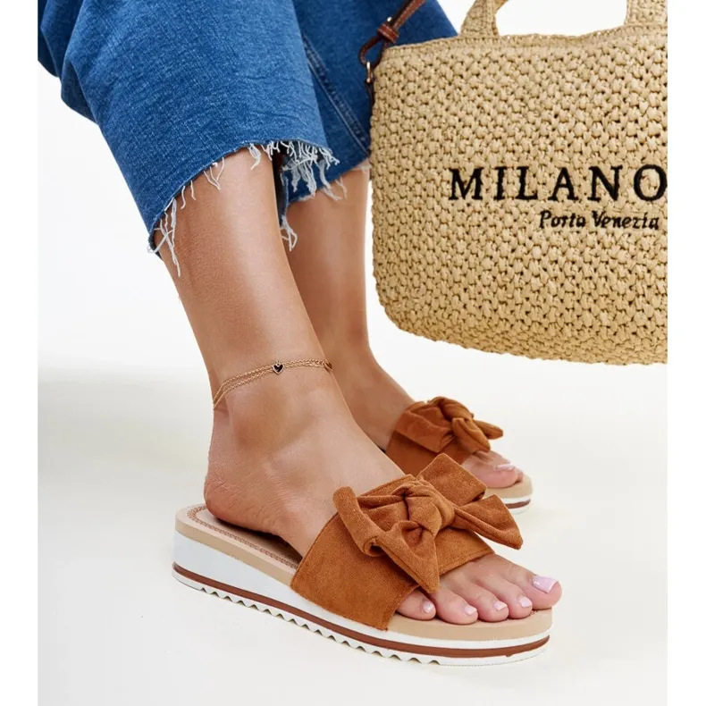 Mikhaila's brown low-heeled mules