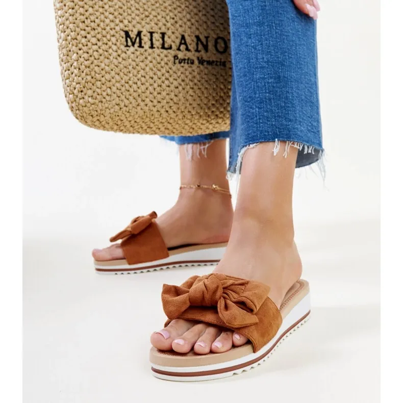 Mikhaila's brown low-heeled mules