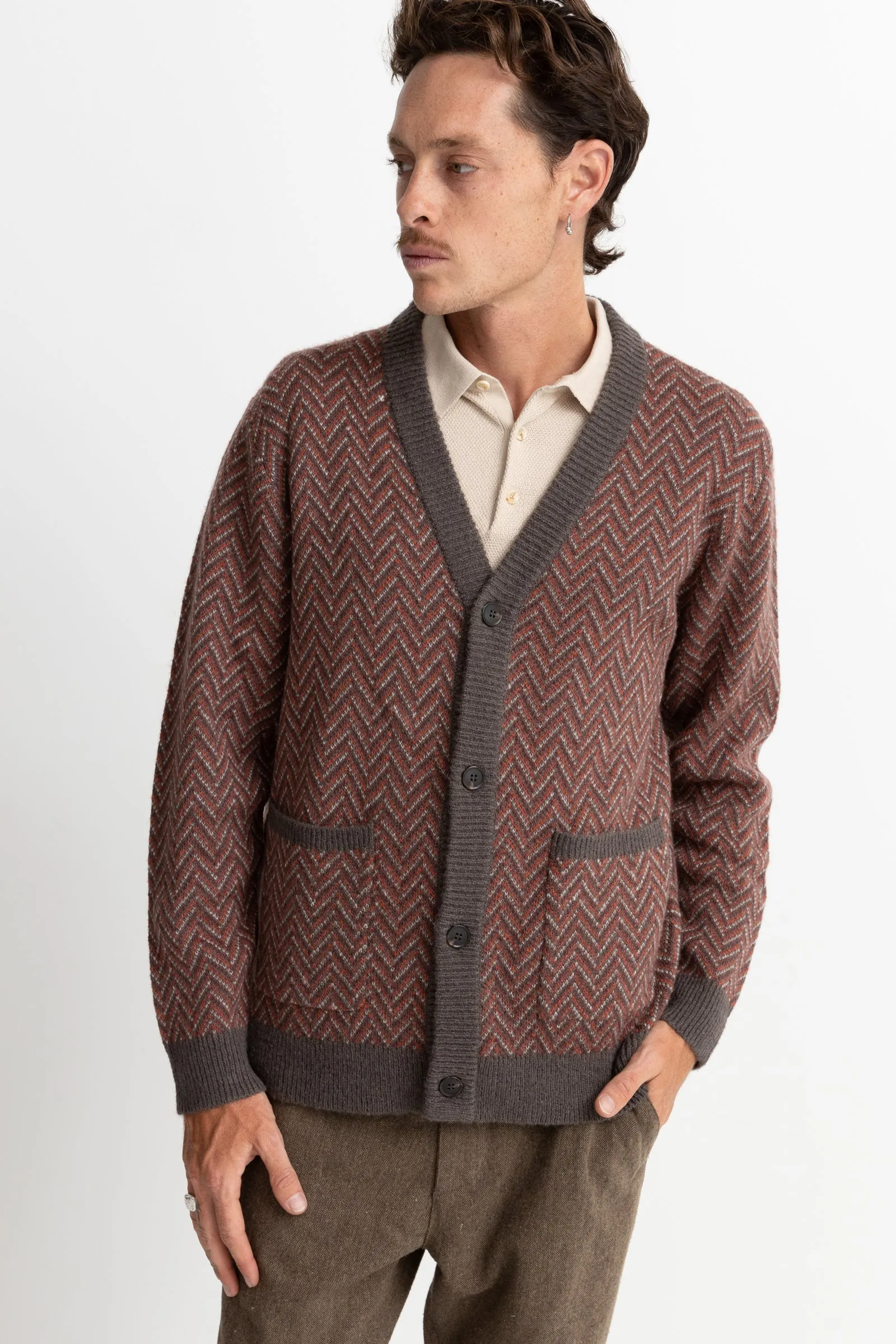 Mohair Herringbone Cardigan Dawn