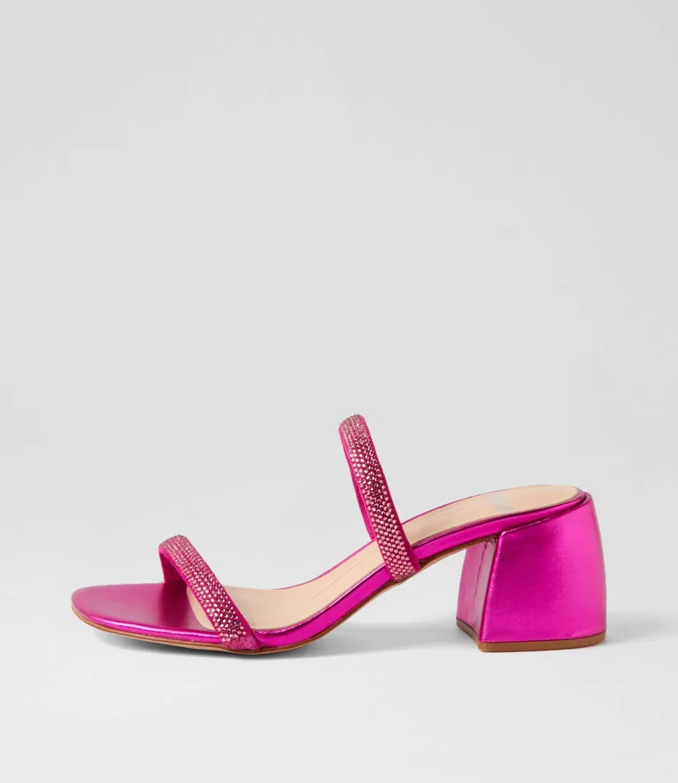 MOLLINI Bonnii Fuchsia Metallic Jewels Leather Mules