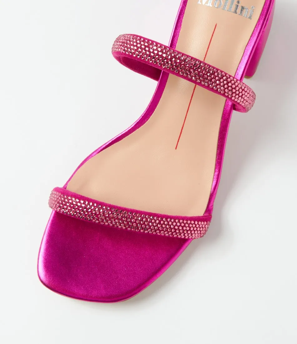 MOLLINI Bonnii Fuchsia Metallic Jewels Leather Mules