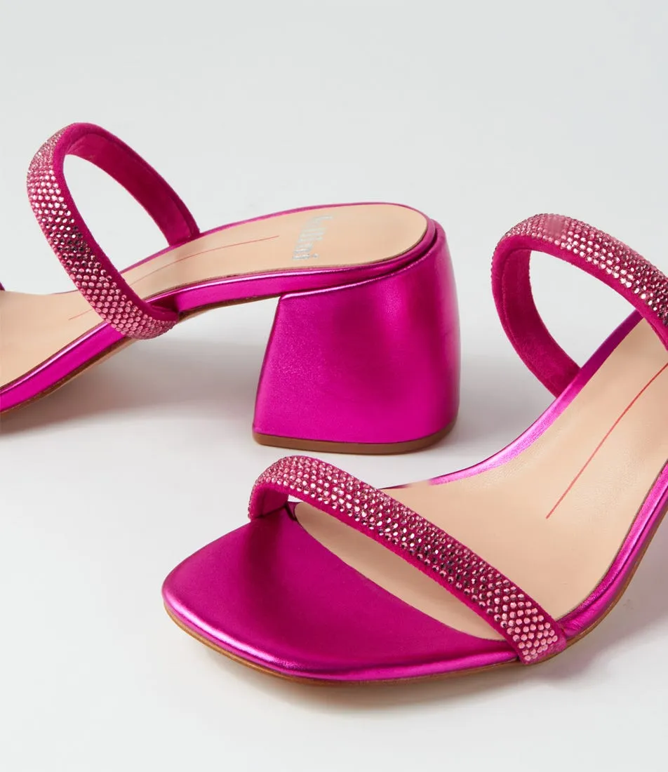 MOLLINI Bonnii Fuchsia Metallic Jewels Leather Mules