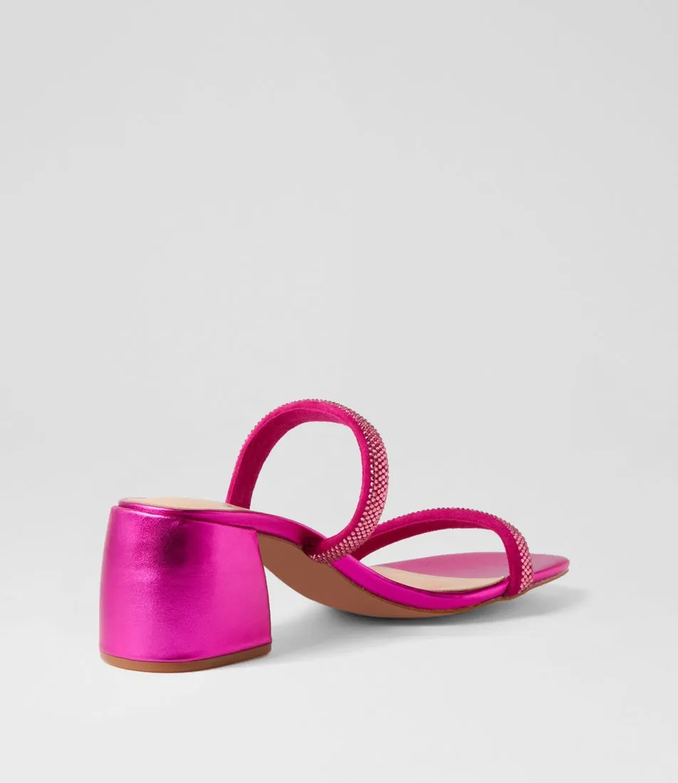 MOLLINI Bonnii Fuchsia Metallic Jewels Leather Mules