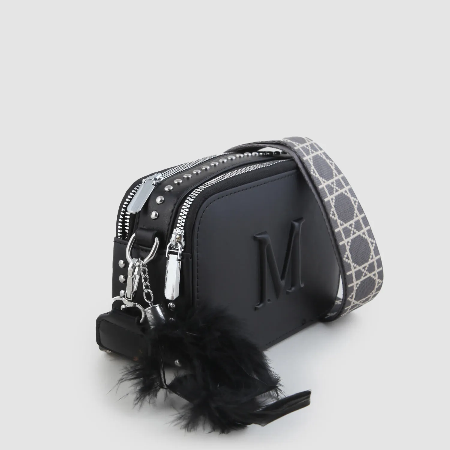 Monnalisa Black Shoulder Bag With Embossed Logo