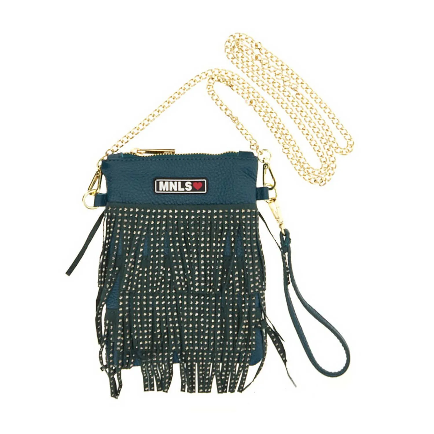 Monnalisa Green Shoulder Bag With Fringes And Studs