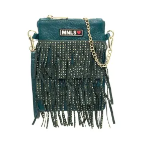 Monnalisa Green Shoulder Bag With Fringes And Studs