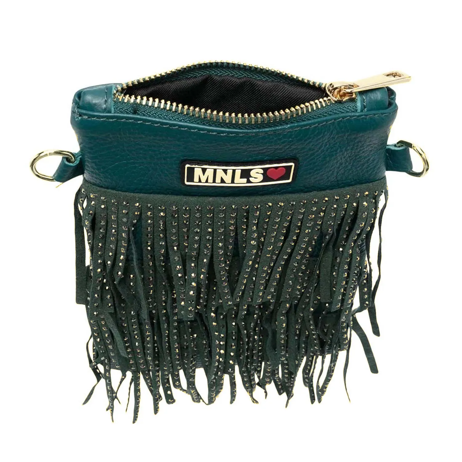 Monnalisa Green Shoulder Bag With Fringes And Studs