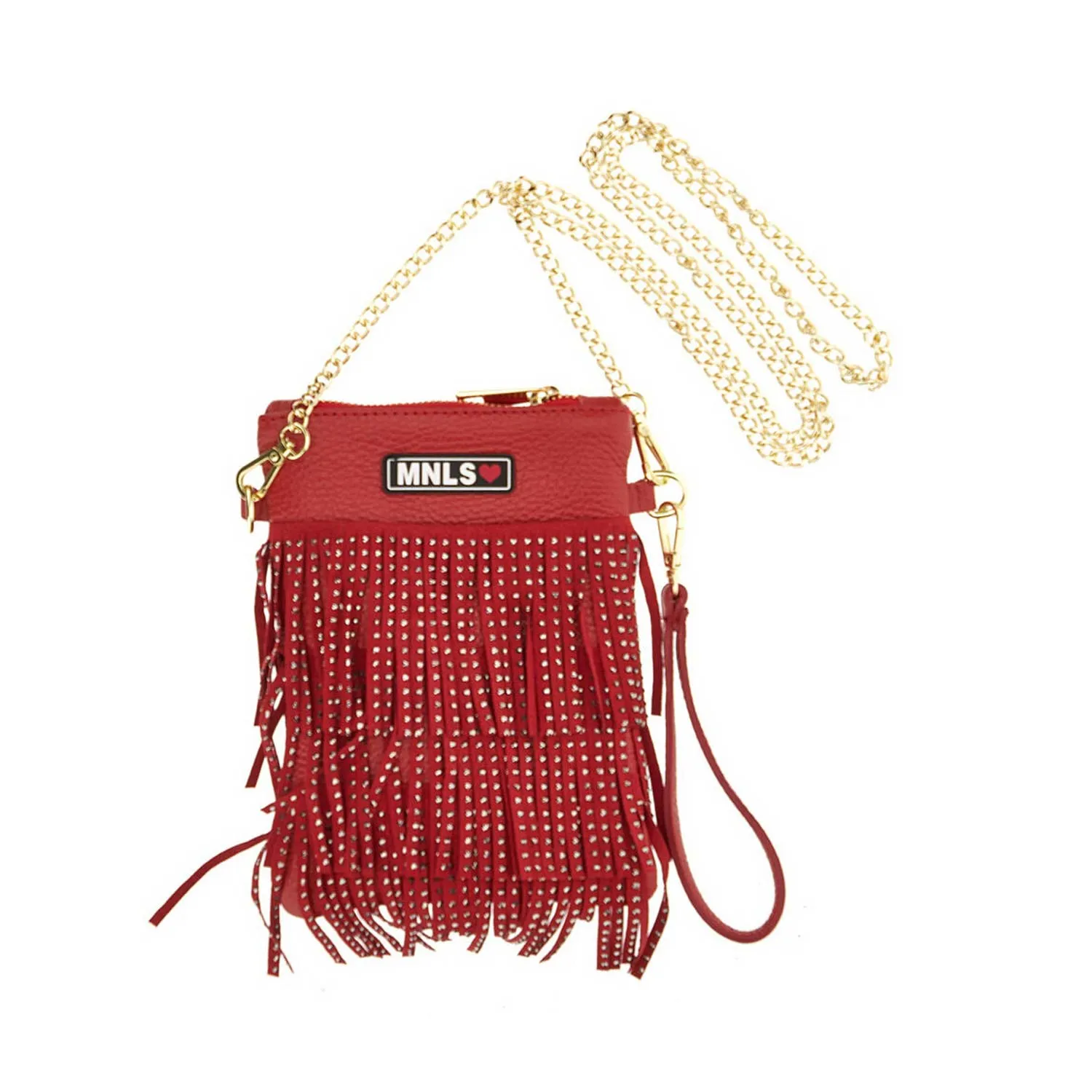 Monnalisa Red Shoulder Bag With Fringes And Studs