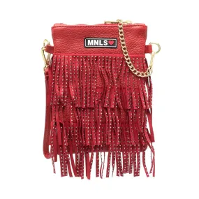 Monnalisa Red Shoulder Bag With Fringes And Studs