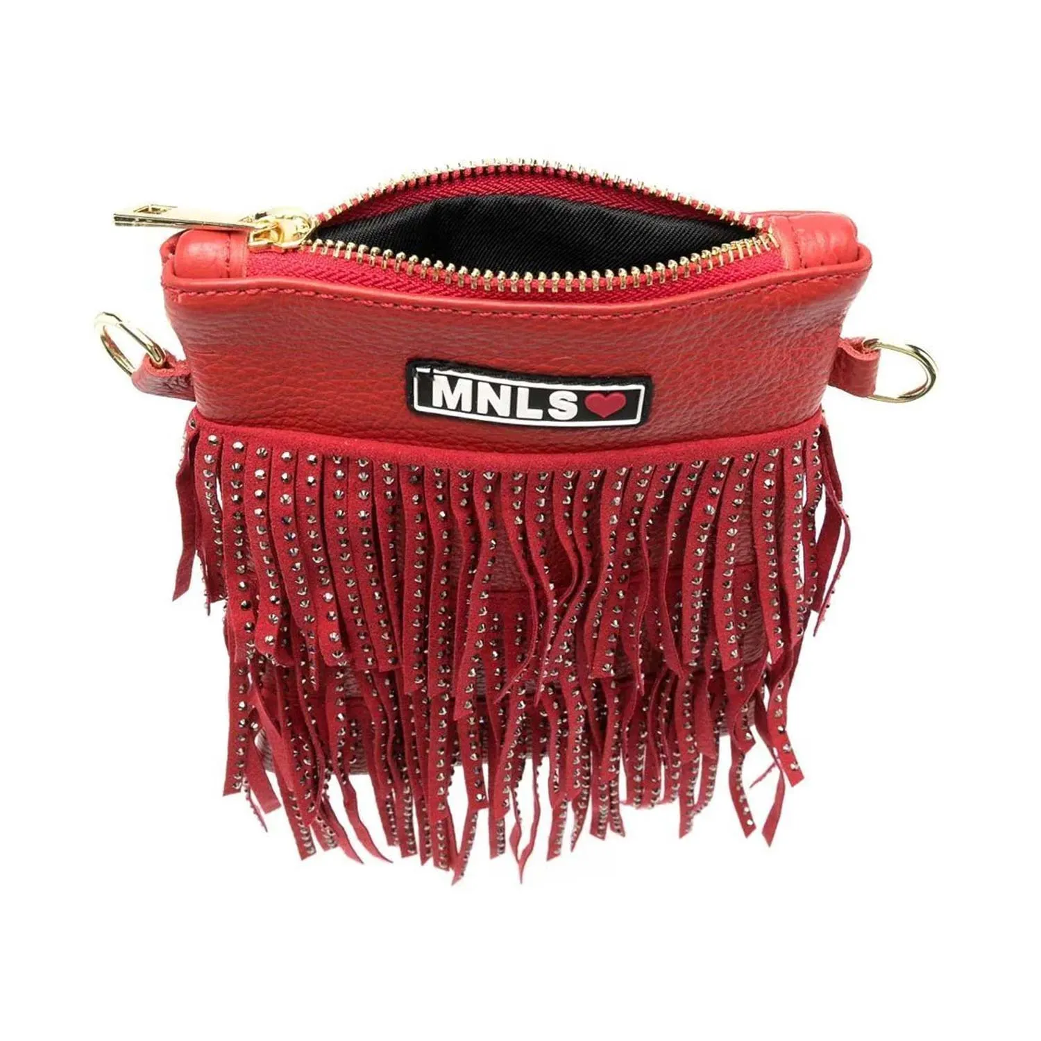 Monnalisa Red Shoulder Bag With Fringes And Studs