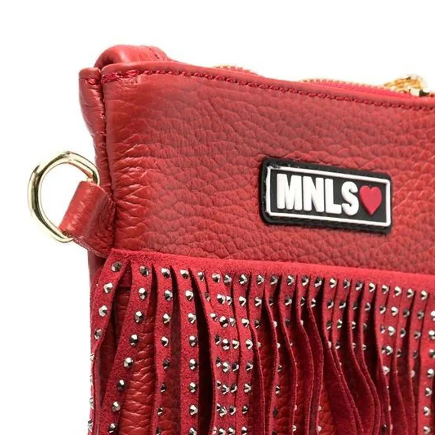 Monnalisa Red Shoulder Bag With Fringes And Studs