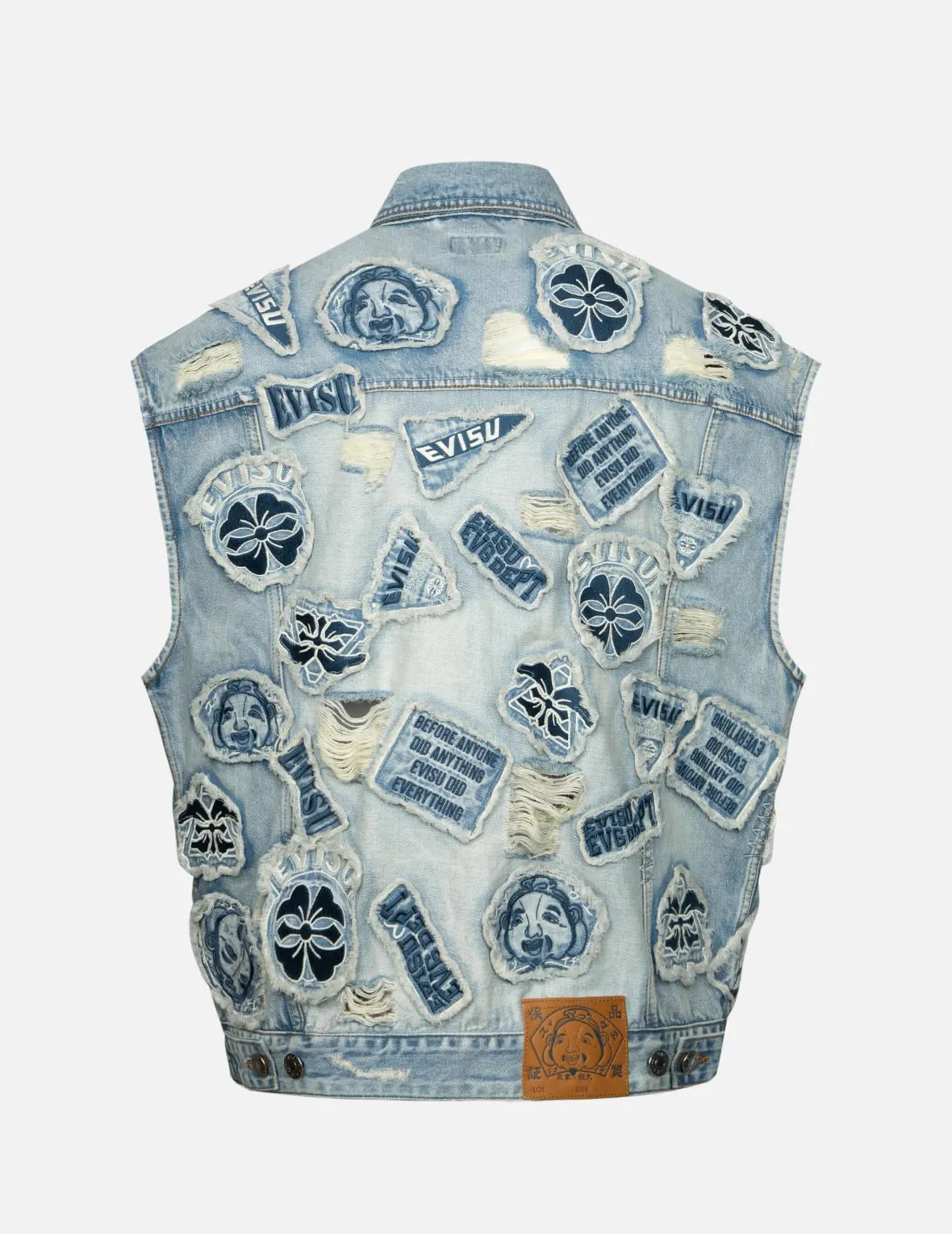 MultipleBadgesDeconstructed Loose Fit Denim Vest