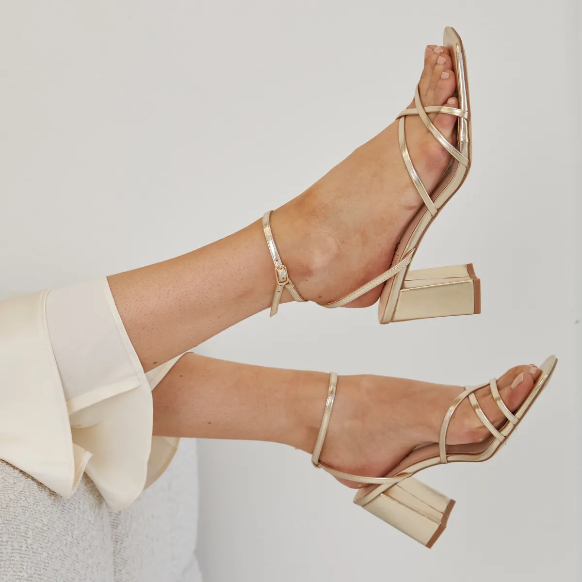 Nakita Block Heel Sandals - Champagne Metallic