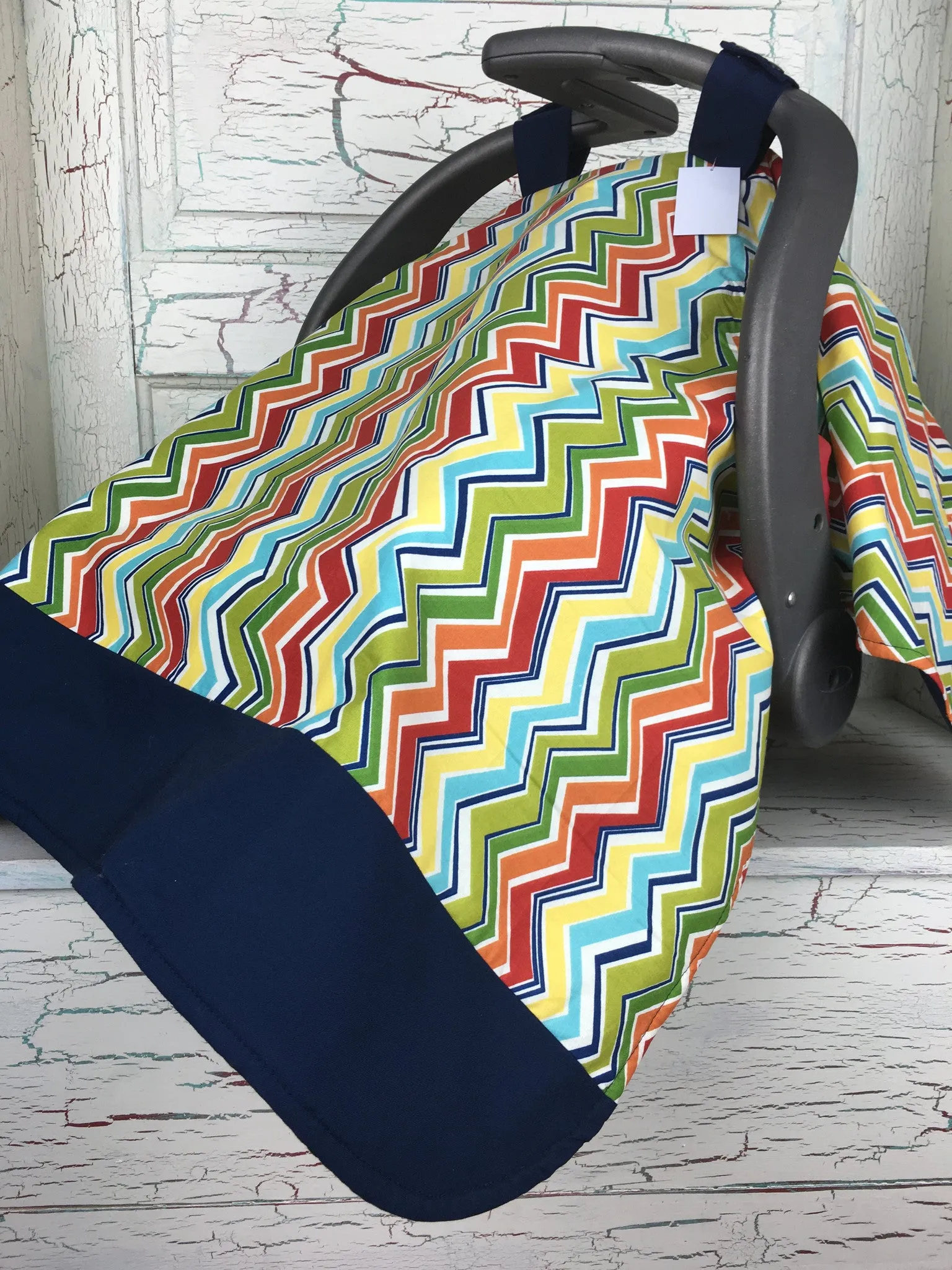 Navy, Red, and Yellow Zig Zag Carseat Tent