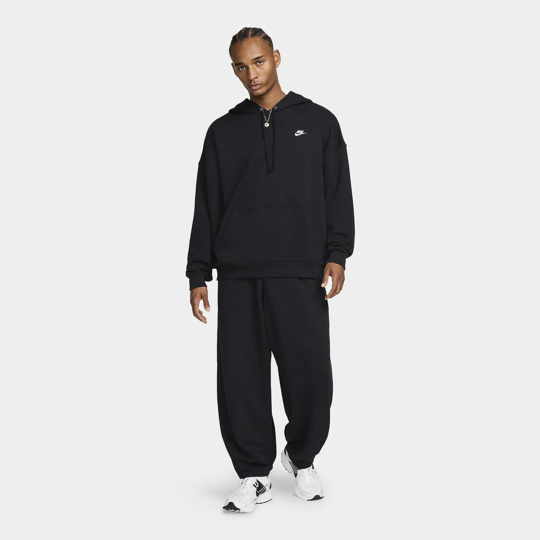 Nike Club Fleece Oversized Pullover Hoodie Black / White