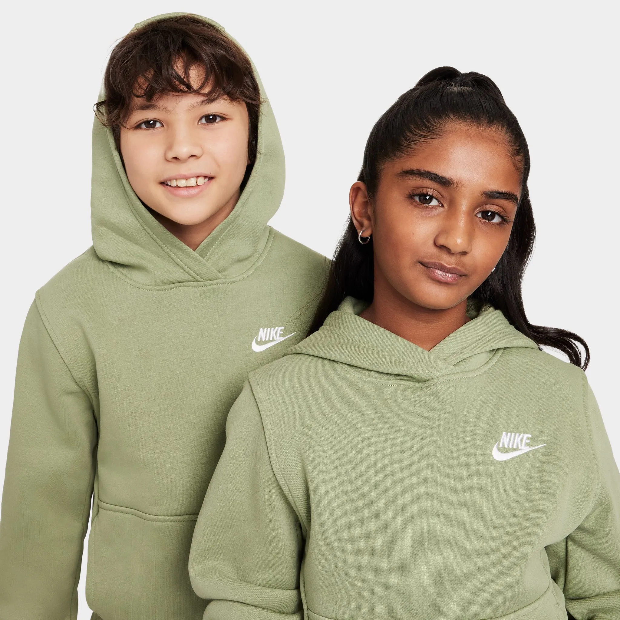 Nike Sportswear Juniors' Club Fleece Pullover Hoodie Oil Green / White