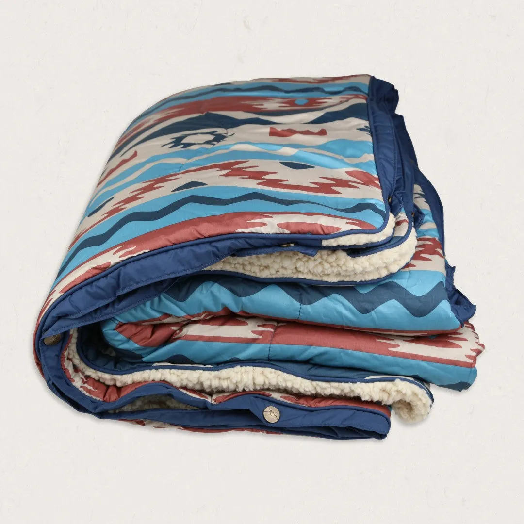 Nomadic Recycled Sherpa Blanket - Multi Geo Stripe Coral