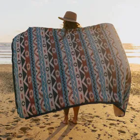 Nomadic Recycled Sherpa Blanket - Multi Geo Stripe Coral