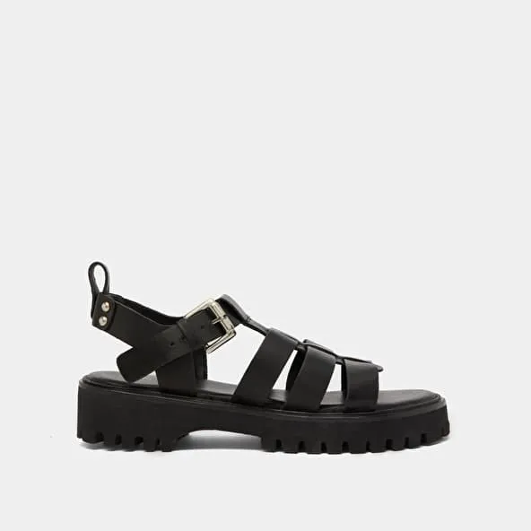 Open sandals in black leather