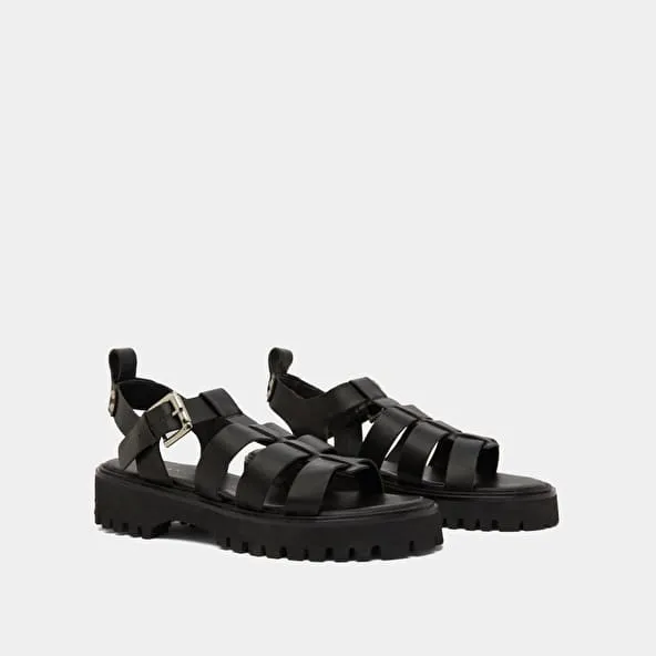 Open sandals in black leather