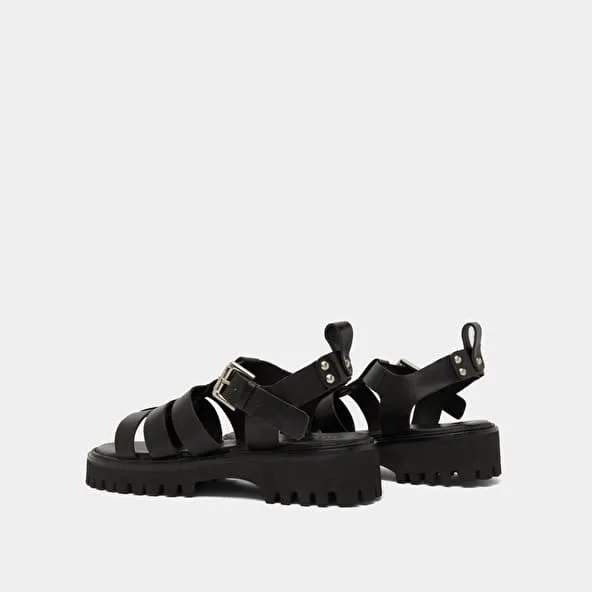 Open sandals in black leather