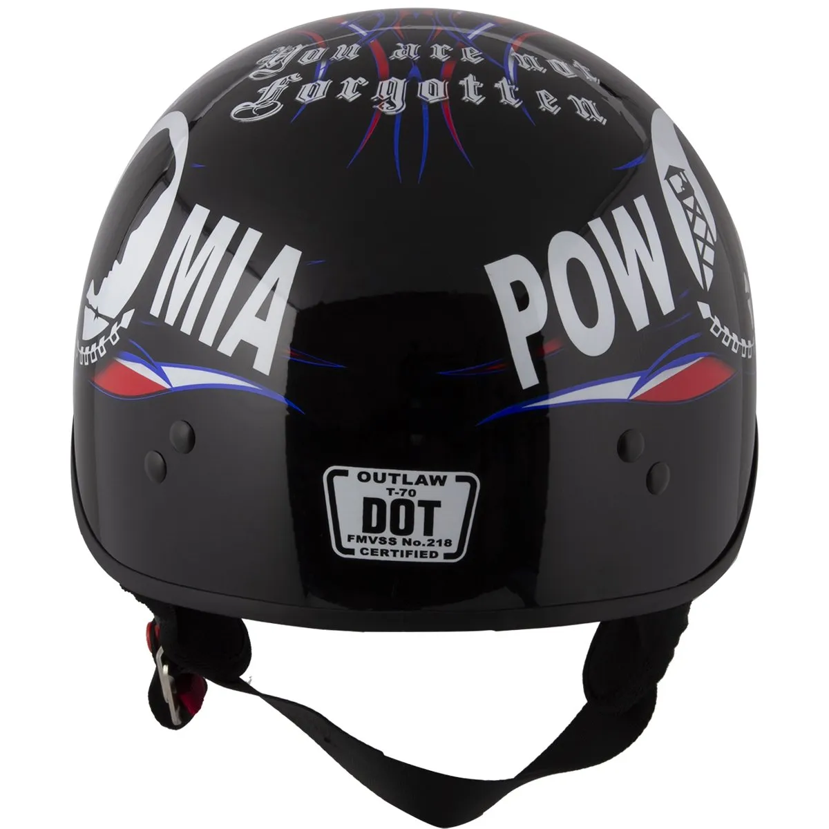 Outlaw Helmets T70 Glossy Black Prison of War Motorcycle Half Helmet for Men & Women With Sun Visor DOT Approved - Adult Unisex 