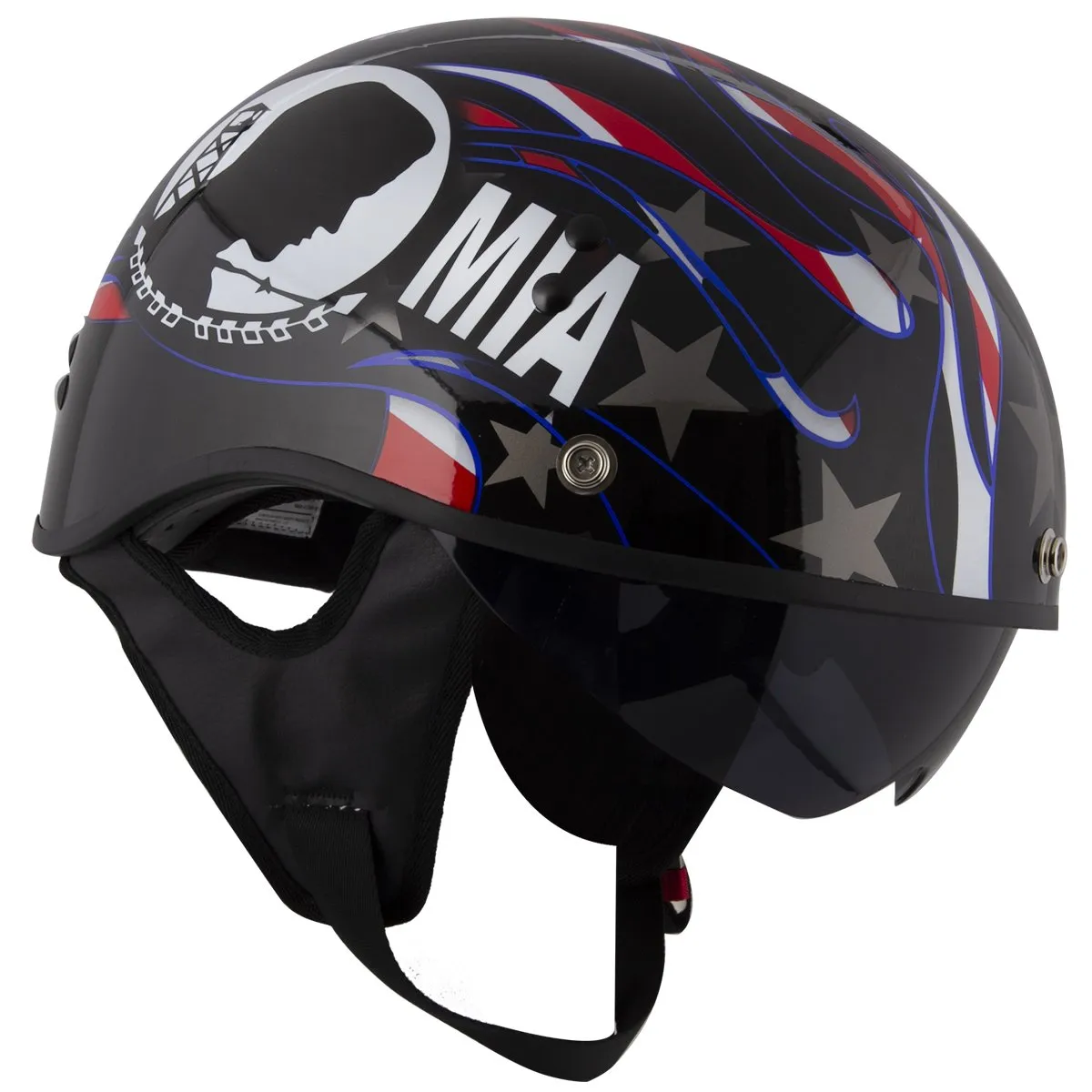 Outlaw Helmets T70 Glossy Black Prison of War Motorcycle Half Helmet for Men & Women With Sun Visor DOT Approved - Adult Unisex 