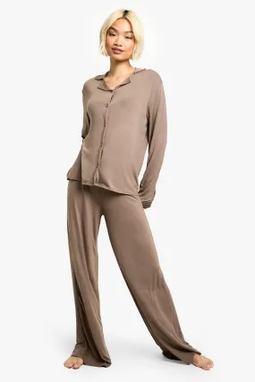 Peached Jersey Knit Wide Leg Pajama Pants