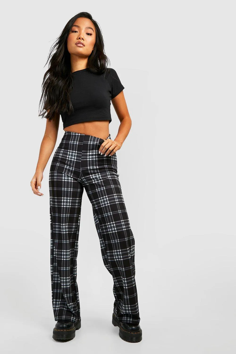 Petite Flannel Print Wide Leg Crepe Pants