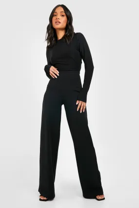 Petite High Waist Crepe Wide Leg Pants