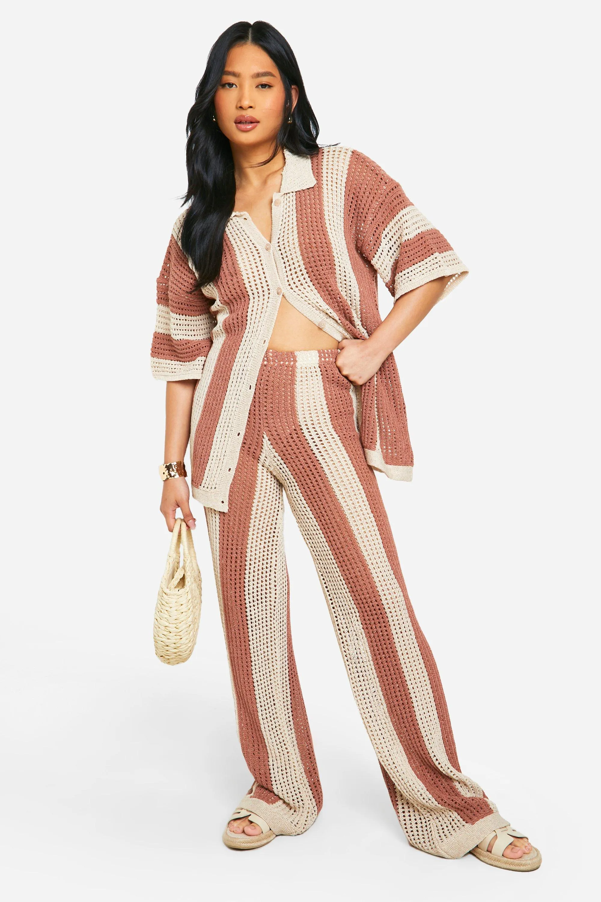 Petite Knit Stripe Wide Leg Pants