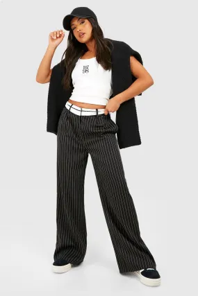 Petite Pinstripe Reverse Waistband Wide Leg Pants