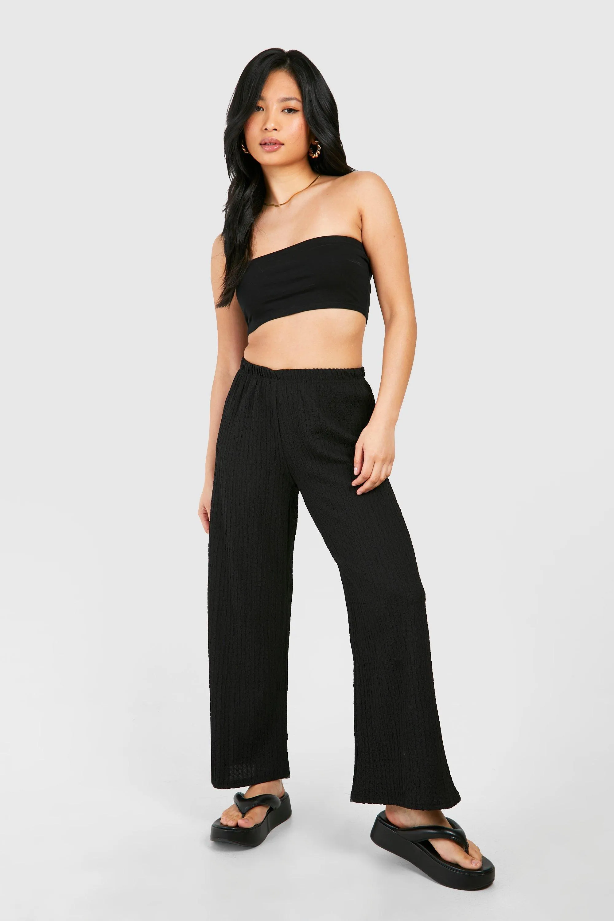 Petite Texture Crinkle Wide Leg Pants