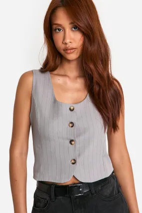 Pinstripe Square Neck Crop Vest