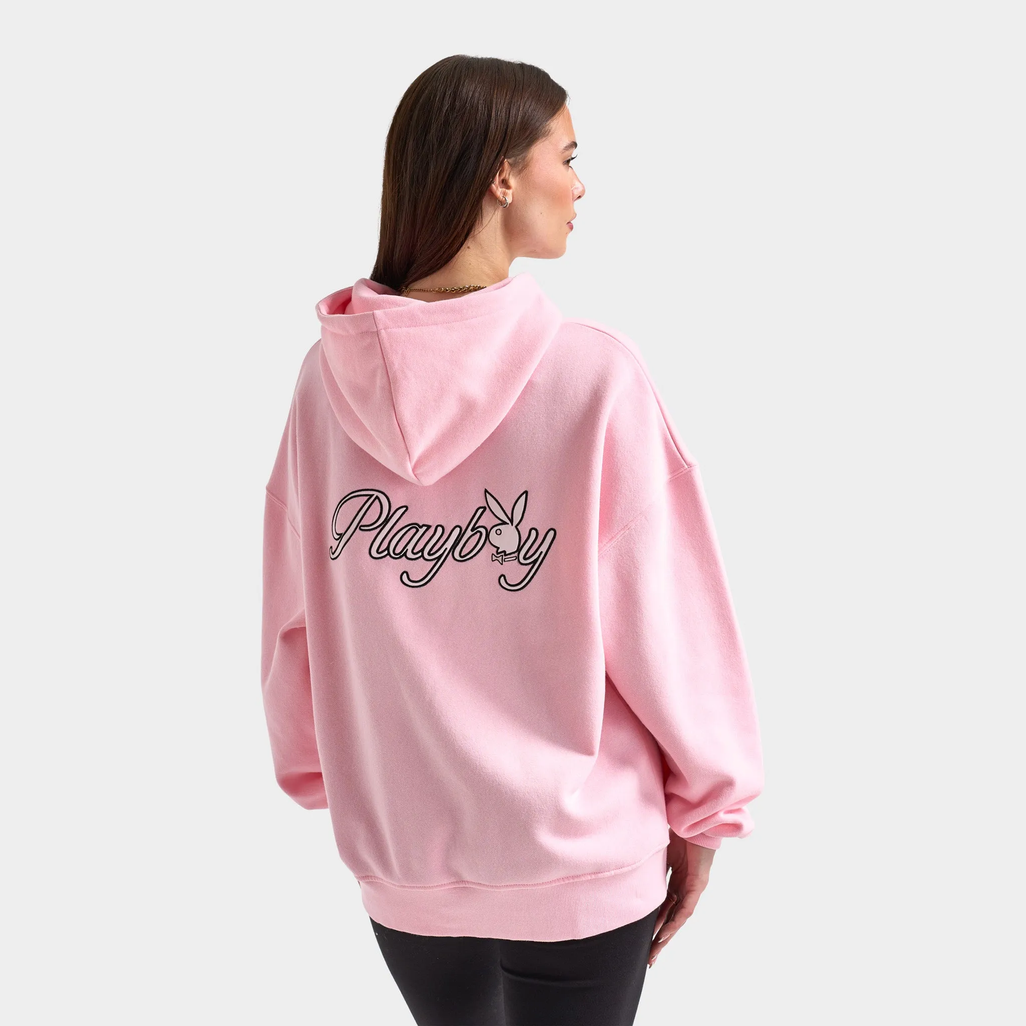 Playboy Women's Script Oversized Graphic Hoodie / Pink