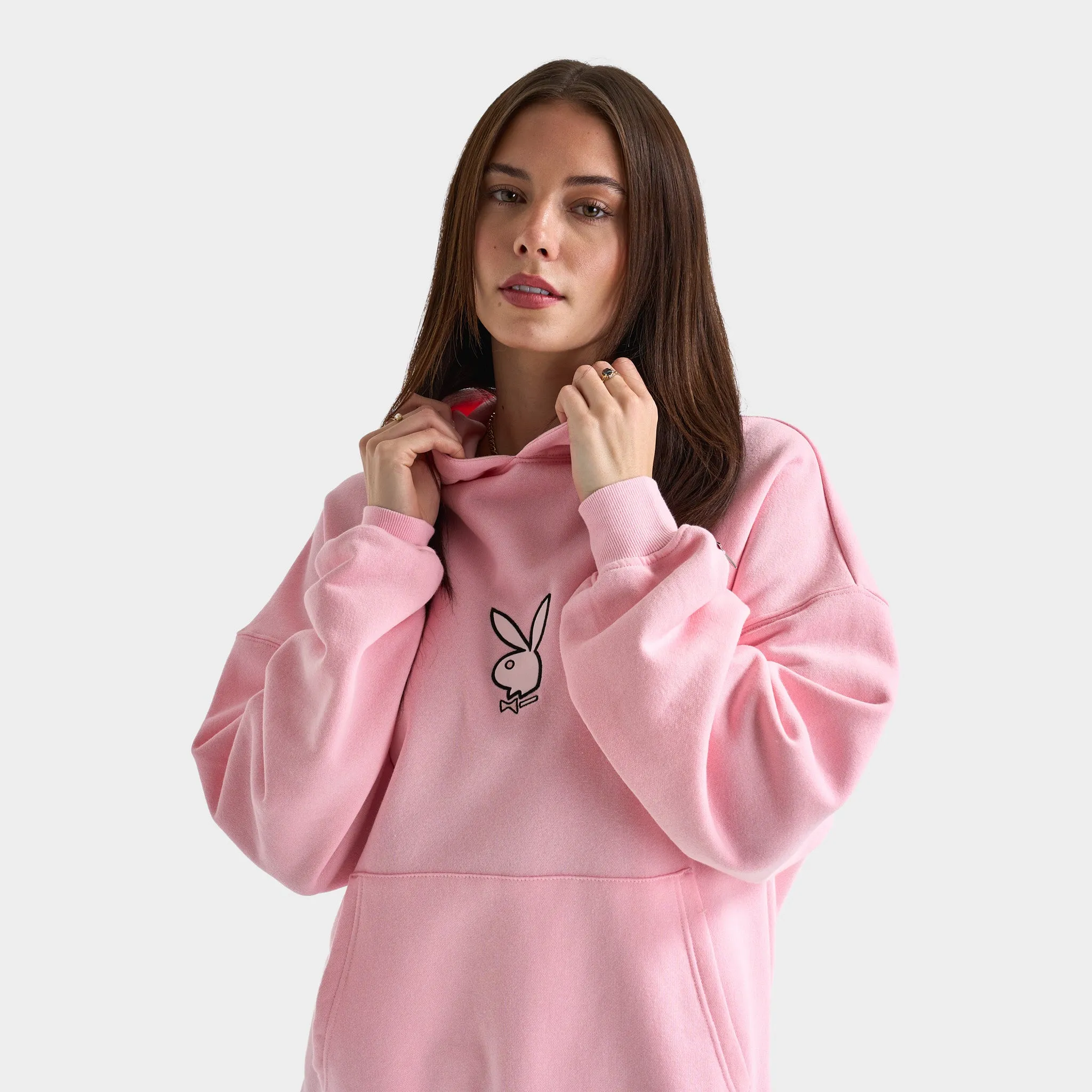 Playboy Women's Script Oversized Graphic Hoodie / Pink