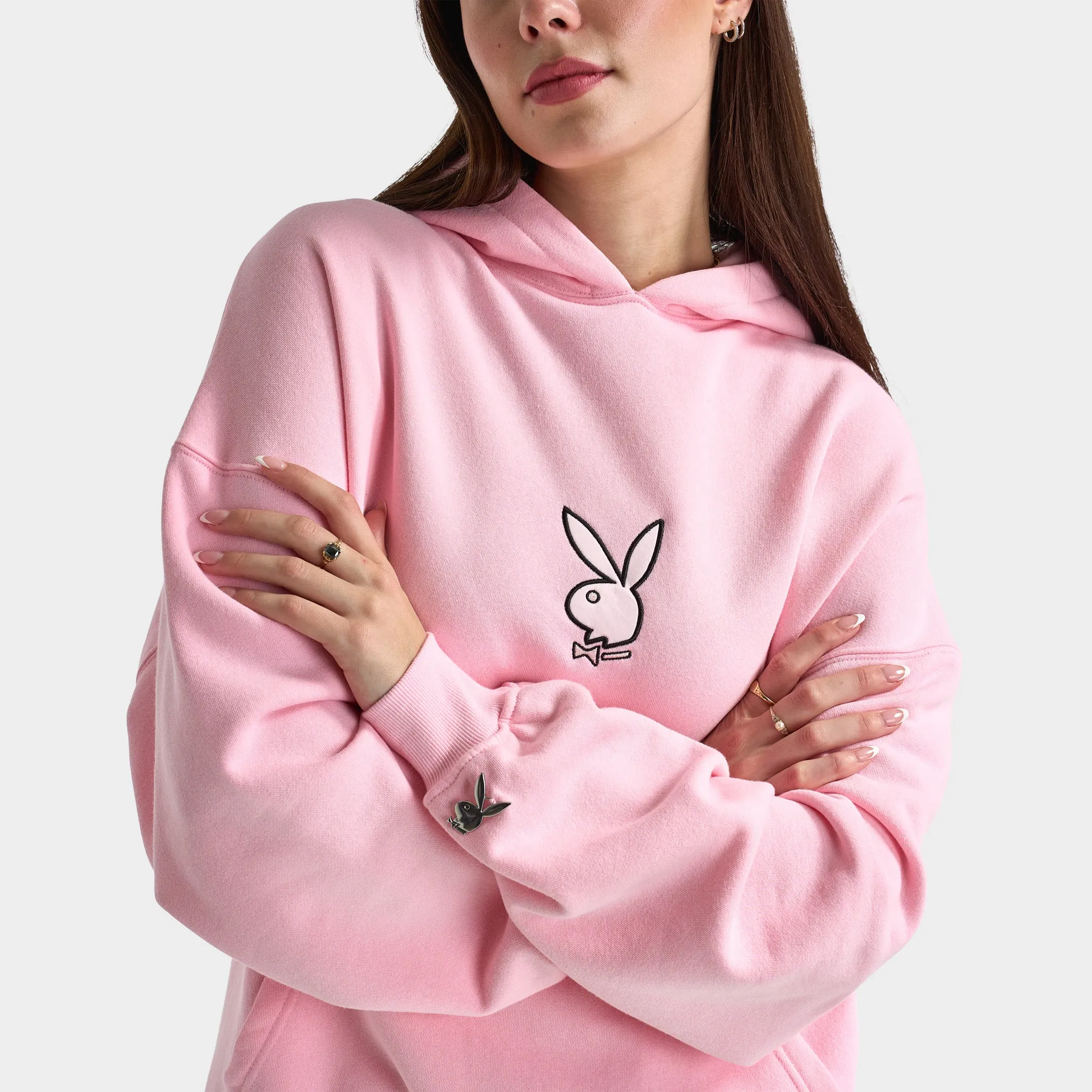 Playboy Women's Script Oversized Graphic Hoodie / Pink