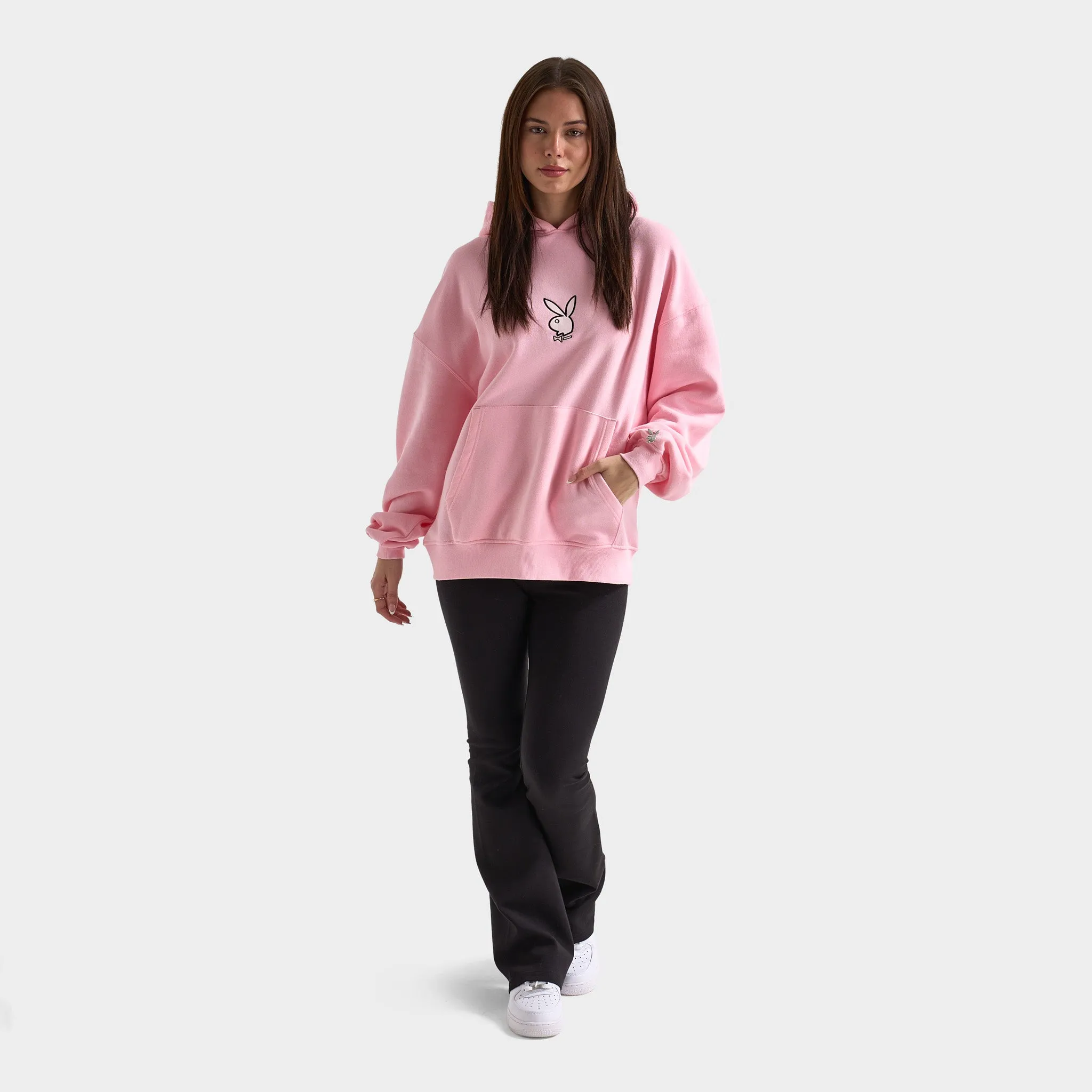 Playboy Women's Script Oversized Graphic Hoodie / Pink