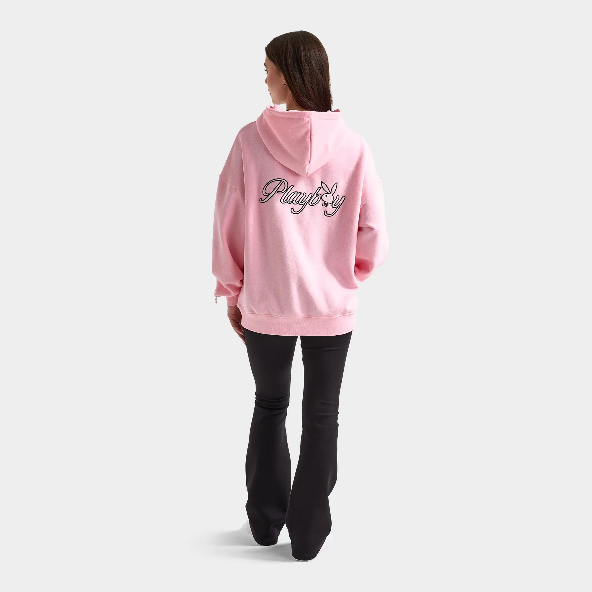 Playboy Women's Script Oversized Graphic Hoodie / Pink