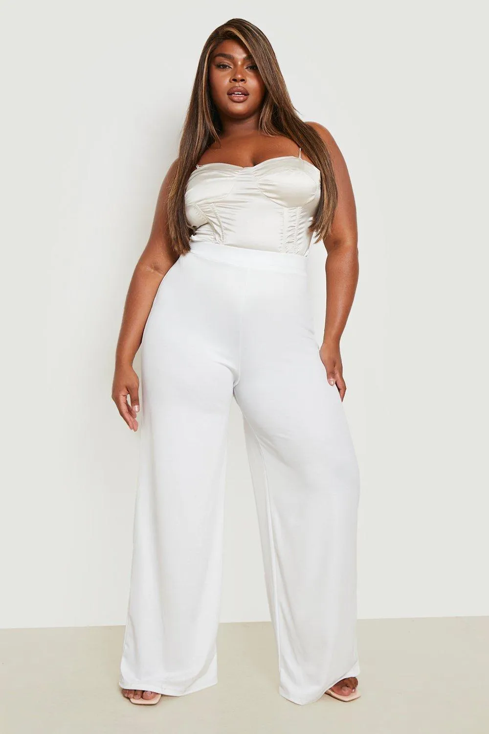 Plus Button High Waisted Wide Leg Pants