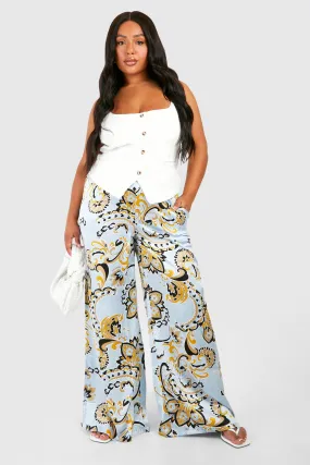 Plus Paisley Satin Wide Leg Pants