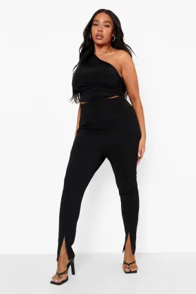 Plus Split Leg High Waisted Slim Leg Pants