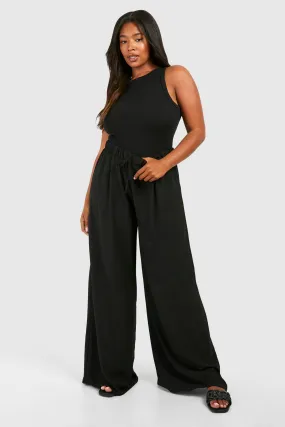 Plus Woven Drawstring Wide Leg Pants