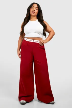 Plus Woven Reverse Waist Wide Leg Pants