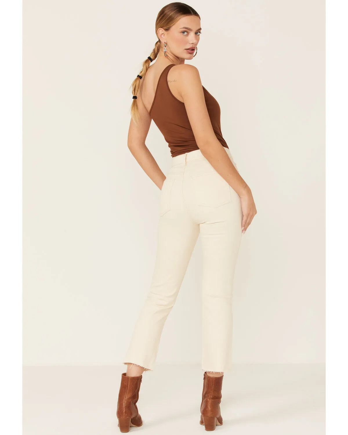 Product Name:  Daze Women's Shy Girl High Rise Ivory Crop Flare Jeans