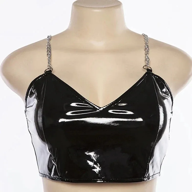 PU Leather Sleeveless Crop Top