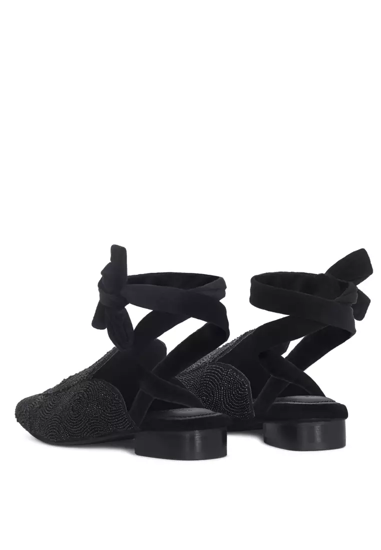 Rag & CO. Kuba African Intricate Embroidery Black Mules