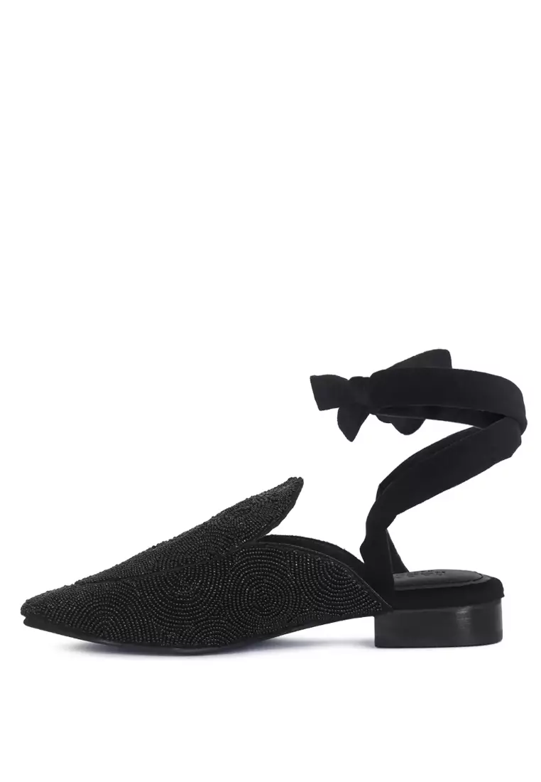 Rag & CO. Kuba African Intricate Embroidery Black Mules