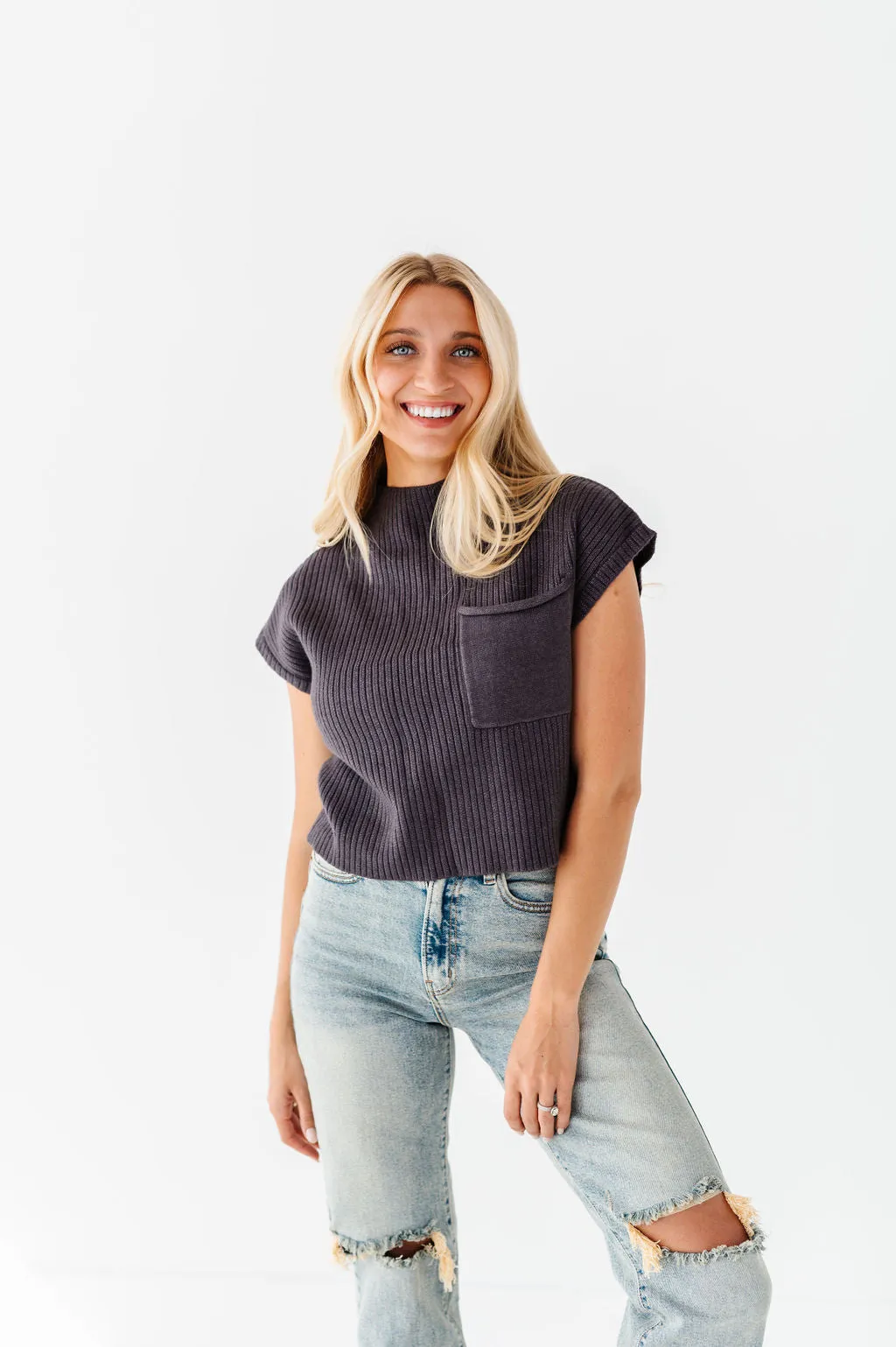 Rainee Sweater Top in Charcoal