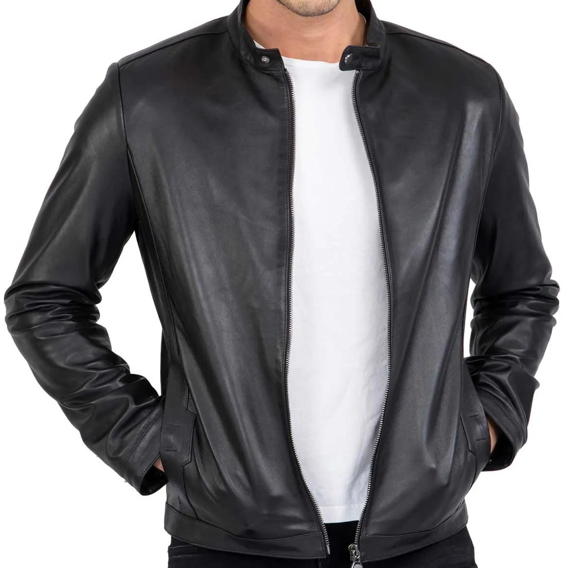 Real Lamb Leather Black Tailored Fit Jacket for Men Clean Style - B206